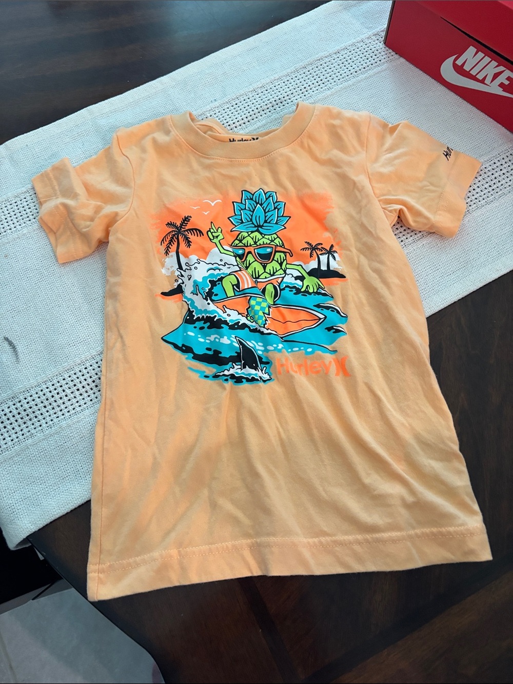 Hurley Peach Tee with Turquoise & Orange Surf Graphic